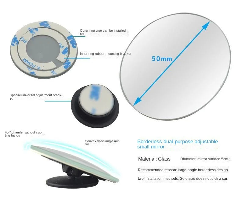 360° Adjustable Car Blind Spot Mirror - Wide Angle Rearview Safety Lens